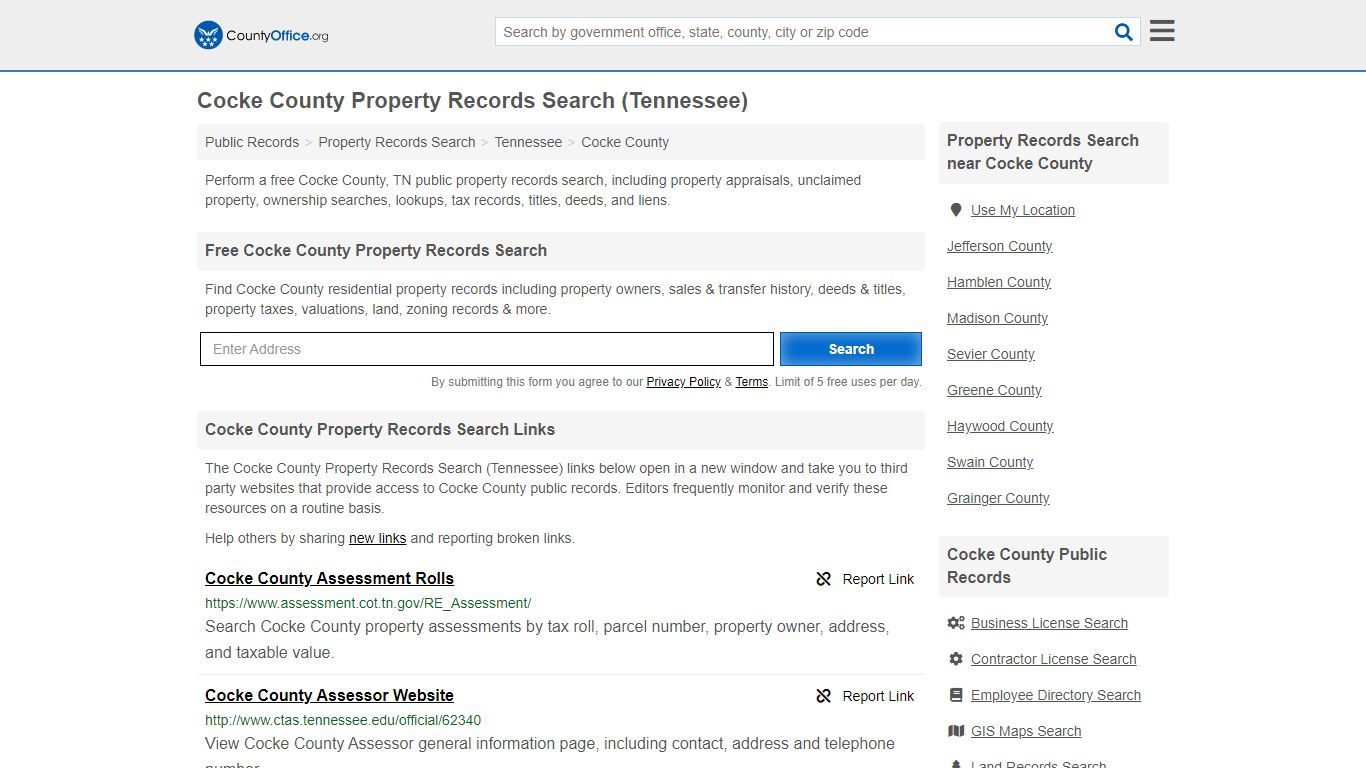 Property Records Search - Cocke County, TN (Assessments ...